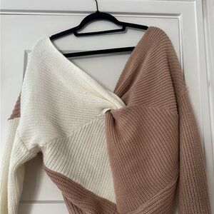 Colorblock Knit Sweater - Cream and Tan